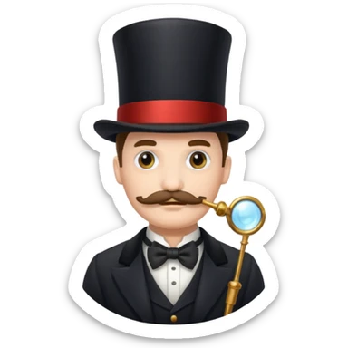 a man with a mustache, wearing a top hat and a monocle sticker