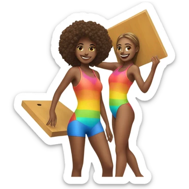 Girls playing cornhole in swimsuits  sticker