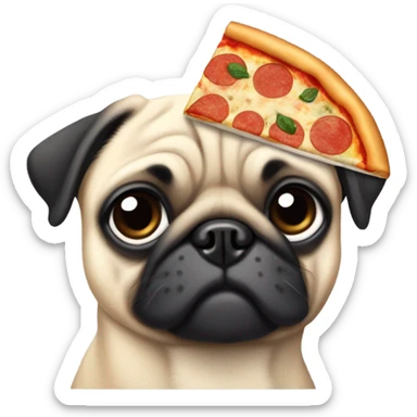 Black and gray Eurasian pug eating pizza sticker