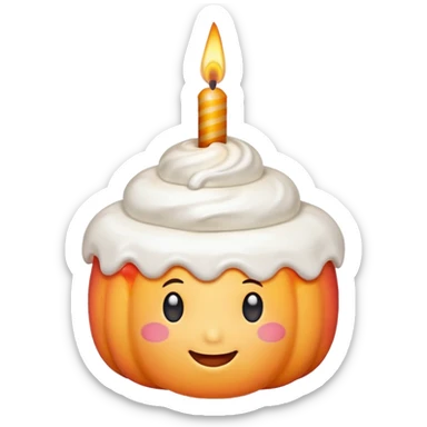 Peach emoji covered with whipped cream and a birthday candle on it sticker