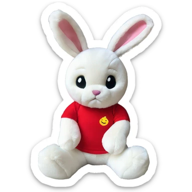 Cute Jellycat rabbit toy wearing red tshirt sitting  sticker