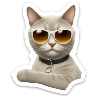 Cat with sunglasses and an coupe with orange juice  sticker