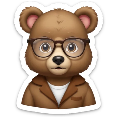 Cute bear cub with nerdy and smart glasses sticker