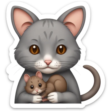 Sad cat holding rat sticker