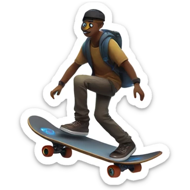 Quantik rides his holographic skateboard through a swirling metaverse portal with his drone companion scouting ahead towards a new mathematical dimension. sticker