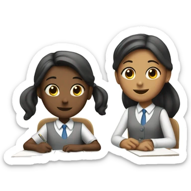 Two schoolgirl at the desk are talking sticker