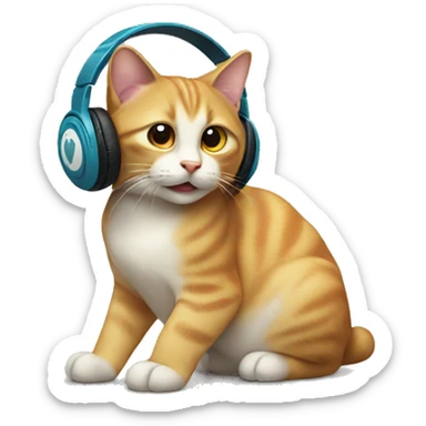 A cat with Apple headphones  sticker
