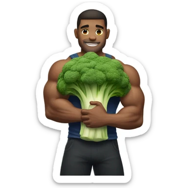 muscular man hugging large Brocolli  sticker