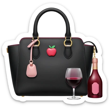 Handbag with wine, lip gloss, lingerie, Apple Memoji style. sticker