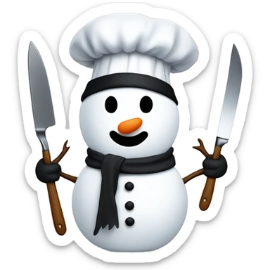 snowman with chefs hat and kitchen knife sticker