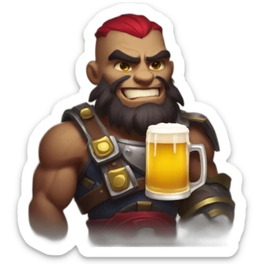Sion from League of Legends with a beer sticker