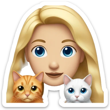 Blonde hair blue eye woman  holds three Orange cats sticker