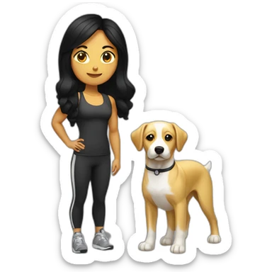 crossfit woman with black hair, white and doing lowering. And a golden dog at her side sticker