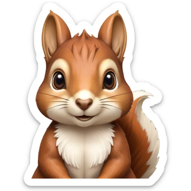 Cinematic Noble Squirrel Portrait Emoji, Poised and regal, with a nimble, agile build and a lush, well-groomed Fur of rich auburn and cream, deep-set soulful bright eyes, Simplified yet sharp and sophisticated features, highly detailed, glowing with a soft, dignified glow, high shine, intelligent and spry, stylized with an air of woodland charm, focused and attentive, soft glowing outline, capturing the essence of a watchful and confident rodent, so majestic it feels as though it could scamper out of the screen with effortless authority! sticker