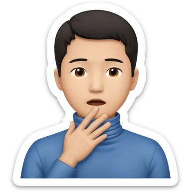 an asian man with his hands on his throat sticker