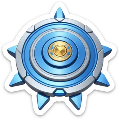 A blue Beyblade with 3 pointed blades like Victory Valtryek sticker
