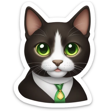 Dark brown Tuxedo cat with green eyes sticker