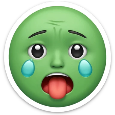 simple emoji green face crying and throwing up round minimal sticker