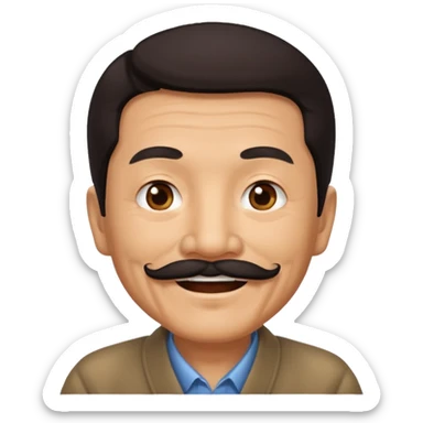 Old Chinese man with dark hair and full mustache sticker