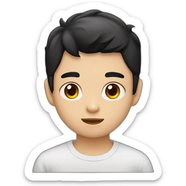 American born Taiwaness  boy with a black hair and eyes like cat and a mole beside eyebrow sticker