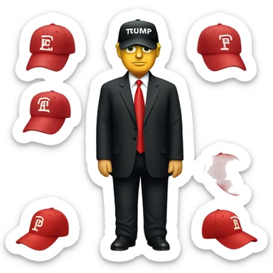 a single emoji of donald trump black suit, red tie, and red baseball cap sticker