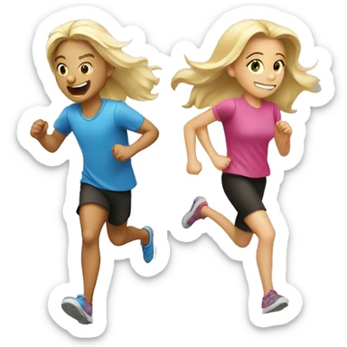 two blonde girls running after brunette boys sticker