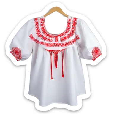  Blouse vyshyvanka, white with red round embodiary on sleeves sticker