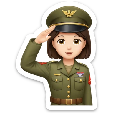 little brunette girl soldier salute sticker