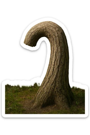 Realistic, vertical 4K illustration: a hyperrealistic tree trunk in a forest setting, noticeably bent, drooping, or wilted instead of standing upright. The bark is textured and detailed, with subtle cracks and faded colors suggesting loss of vitality. Soft, natural light filters through the surrounding trees, casting gentle shadows. The scene is quiet and contemplative, with the trunk’s unusual, slumped posture symbolizing a decline in male libido. The background is lush and detailed, but the focus remains on the central, softened trunk, evoking a sense of vulnerability and introspection. sticker