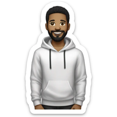 young-rapper-with hoop-white skin-black hair-beard-bichon dog-white-smile sticker