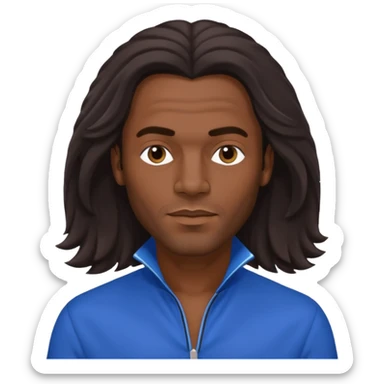 Fabrice Morvan, French Singer (b.1966) with dark skin, long brown hair, blue outfit sticker