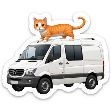 White Mercedes Benz Sprinter with Orange cats driving it sticker