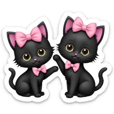 Two black kittens. One is wearing a black bow and one with a pink bow. sticker