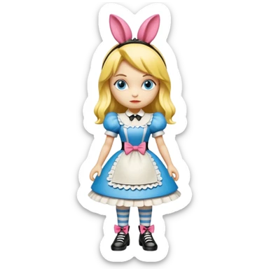 Isolated, detaile illustration of the most incredibly alternative punkstyle of disney's Alice in wonderland
figurine imaginable, toy style. sticker