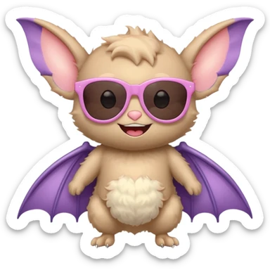 cute pastel bat with sunglasses, full body sticker