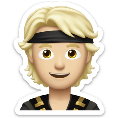 Pale skinned straight platinum blonde hair prince wearing black clothes wearing pirate eye patch but he’s a prince sticker