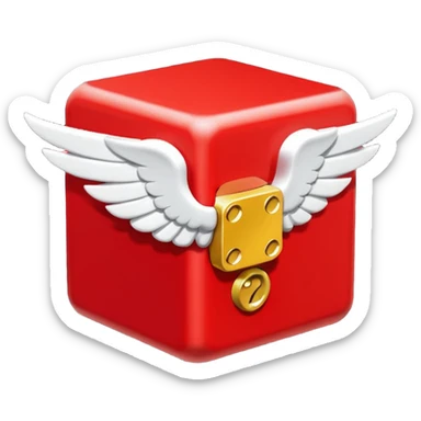 Red lucky block form super mario  with 2 white wings sticker