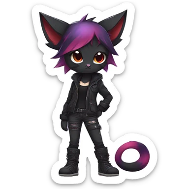 Cute cool dark black red purple animal hybrid Fakemon full body punk catgirl sticker