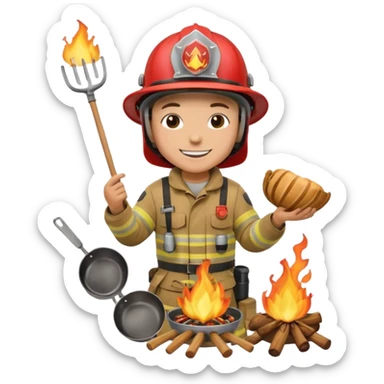 Firefighter cooking on bonfire sticker