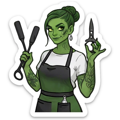 Dark haired female tattoo artist  sticker