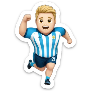 Short hair, obese white man jumping. argentina team uniform.  sticker