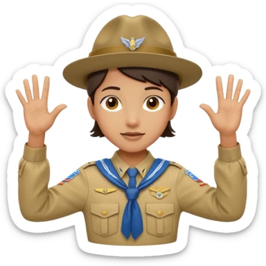 “Emoji-style person in a scout uniform making a balancing gesture with both hands. Hive the guy a scouting head sticker