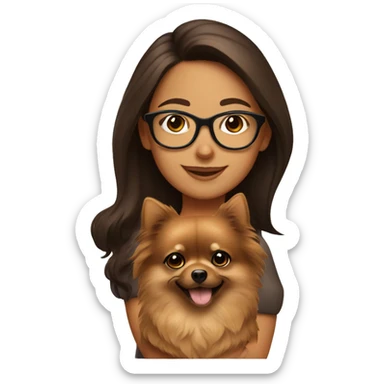 Hispanic Brown haired girl with glasses holding brown Pomeranian  sticker