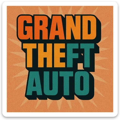 the words 'Grand Theft Auto' in a modern, urban style, inspired by the Grand Theft Auto logo, with a strong black outline and a subtle drop shadow sticker