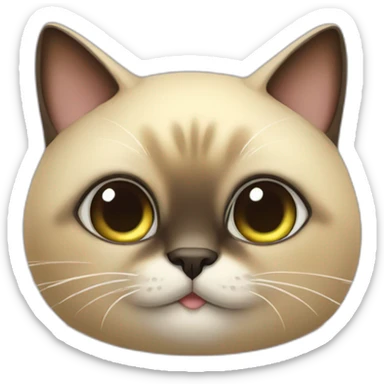 Chubby Siamese cat with big eyes hugging a pineapple sticker