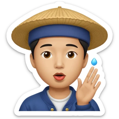 asian man in asian hat blowing a kiss sticker