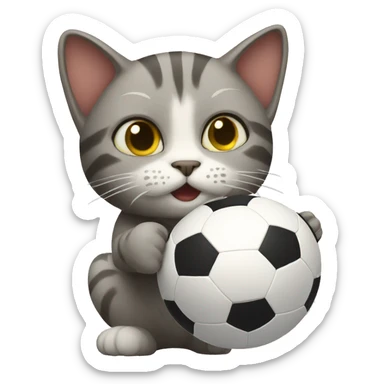 cat holding a soccerball asking for playing sticker