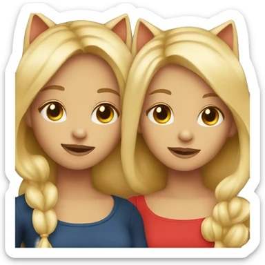 Two blonde twins with a red cat sticker