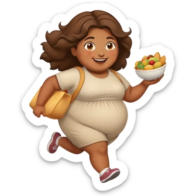 Fat brown girl running with food sticker