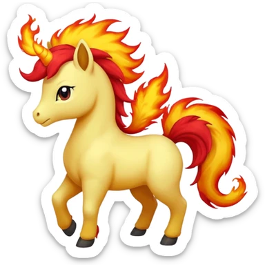 ponyta pokemon (yellow body, red flaming mane, red flaming tail) sticker
